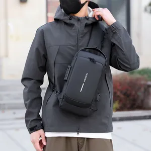Waterproof black crossbody chest bag for men with USB port and anti-theft lock