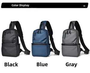 Three-color comparison of waterproof sling bags in black, blue, and grey options