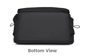 Flat bottom view of the large capacity nylon backpack showing clean stitching and structure