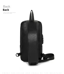 Detailed back view of men's leather crossbody sling bag showing strap and handle