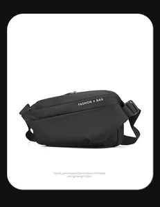 Detail of waterproof matte black messenger bag with adjustable strap and fashion logo