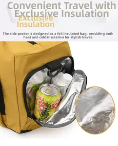 Gros plan de la poche latérale isolée du sac avec doublure pour boissons froides