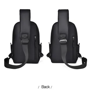 Detailed back view of water-resistant black chest bag with breathable mesh and hidden pocket