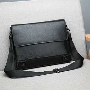 Men's Retro PU Leather Crossbody Bag Business Casual Messenger Bag Large Capacity Waterproof Shoulder Bag For Travel Work