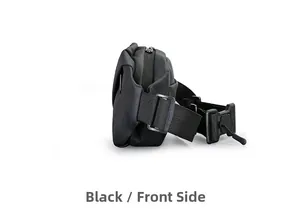 Side view of black waterproof chest bag showing durable nylon material and buckle