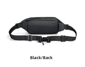 Rear view of the waterproof black sling bag showing the durable nylon strap and buckle