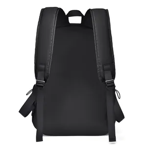Minimalist black large capacity backpack with padded shoulder straps and side pockets