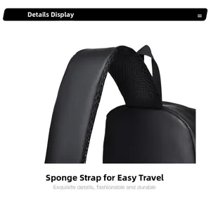 Detail of breathable mesh shoulder strap with thick sponge padding on black chest bag