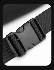 Macro shot of durable black plastic buckle and high-density nylon strap detail