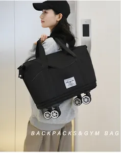 Détail du grand sac de voyage avec quatre roues multidirectionnelles en nylon robuste