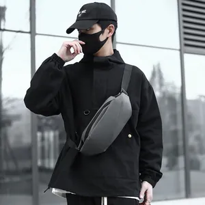 Waterproof grey crossbody chest bag for men with large capacity and minimalist design