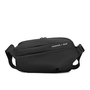 Waterproof black messenger bag with adjustable strap and dual zipper closure for men
