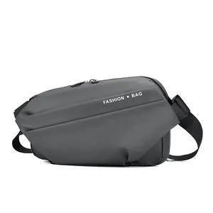 Waterproof dark grey crossbody messenger bag with adjustable strap and fashion text