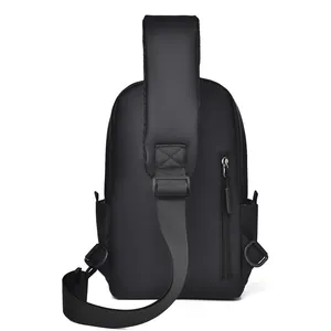 Waterproof black tactical chest bag with hidden back zipper pocket and padded strap