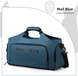 Détail du sac de voyage bleu en nylon imperméable avec poignée supérieure robuste