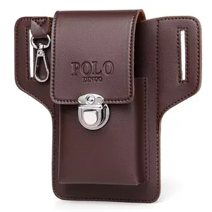 Men PU Leather Phone Waist Bag Business Casual Belt Loop Holster With Cigarette Slot And Keychain Metal Buckle Phone Pouch