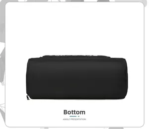 Detailed bottom view of large travel duffel bag showing durable nylon fabric and base structure