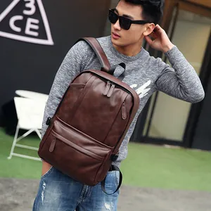 Sac à Dos pour Hommes en Cuir PU Minimaliste Urbain Sac de Voyage Imperméable Cartable pour Lycéen Mode Couleur Unie
