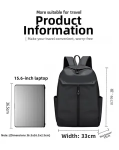 Detail view of 46x33x15cm black business backpack with 15.6 inch laptop size comparison