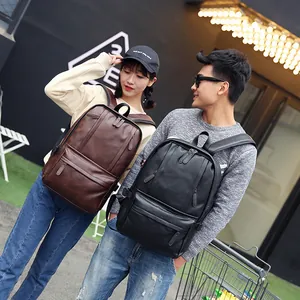 Sacs à dos minimalistes en cuir PU noir et marron pour le voyage et l'école