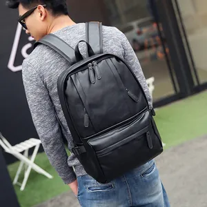 Sac à dos minimaliste en cuir PU noir pour homme, idéal pour les voyages et le travail