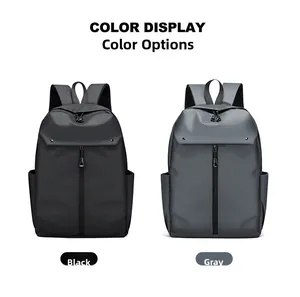 Men's business travel backpack shown in black and gray options with durable nylon texture
