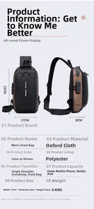 Detailansicht der wasserdichten Brusttasche mit Sicherheitsschloss und integriertem USB-Ladeanschluss
