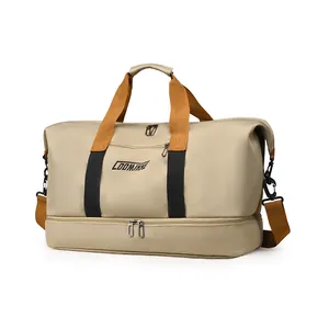 Bolsa de viaje caqui de gran capacidad con compartimento para zapatos y zona impermeable