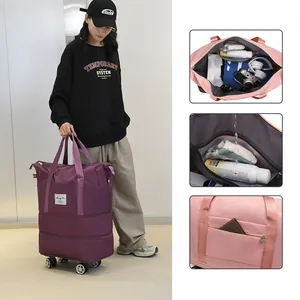 Sac de voyage violet à roulettes, séparation humide-sec et compartiment à chaussures