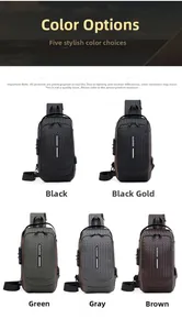Wasserdichte Herren Brusttasche mit Webmuster, USB-Anschluss, Schloss und Reflektor