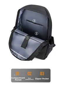 Interior view of black business backpack showing laptop compartment and large main storage