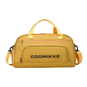 Mustard yellow large travel fitness bag with top handles and detachable shoulder strap