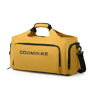 Grand sac de voyage jaune moutarde avec compartiment à chaussures pour le sport et fitness