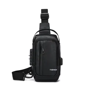 Schwarze Diebstahlschutz-Brusttasche für Herren mit Zahlenschloss und USB-Port