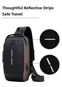 Herren Brusttasche mit USB-Ladeanschluss und Sicherheits-Zahlenschloss im Detail