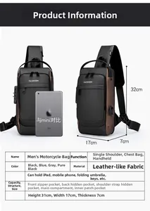 Detailed size specifications for waterproof crossbody bag with anti-theft lock features