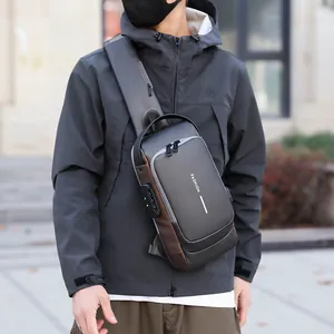 Waterproof mens crossbody chest bag with USB charging port and anti-theft combination lock