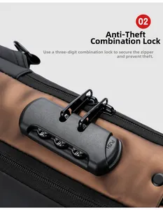 Detail of the anti-theft three-digit combination lock on a waterproof crossbody chest bag