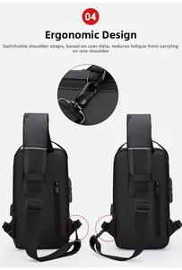 Ergonomic detail of waterproof chest bag with dual-side interchangeable shoulder strap hooks