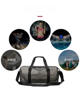 Borsa da viaggio grigia per fitness, yoga e nuoto con separazione a secco e umido