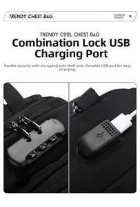 Details der Brusttasche mit Sicherheits-Zahlenschloss und integriertem USB-Ladeanschluss