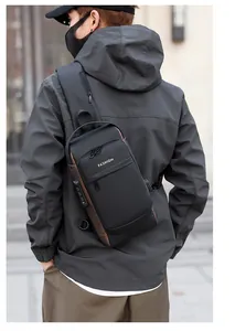 Detail of waterproof crossbody bag with security combination lock and USB charging port