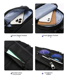 Detailansicht der multifunktionalen Brusttasche mit Kartenfach und Sonnenbrillenhalterung