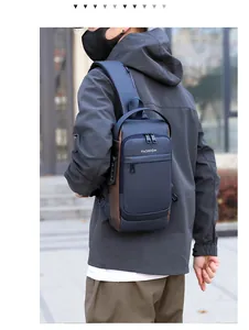 Detail of multi-functional men's crossbody bag with anti-theft combination lock system