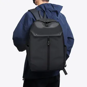 Minimalist black commuter backpack for men with large capacity and water-repellent fabric