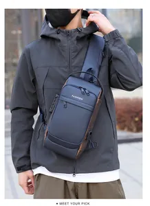 Close-up of waterproof fabric and anti-theft combination lock on navy chest bag