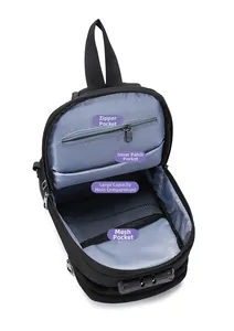 Innenansicht der Herren-Brusttasche mit Reißverschlussfach, Hauptfach und Netzabtrennung