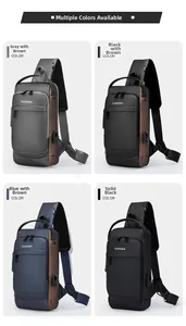 Waterproof shoulder chest bag for men with USB port in four different color options