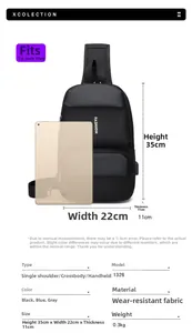 Herren Umhängetasche Maße Detail zeigt 35x22x11cm Größe für 7,9-Zoll-iPad