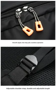 Detailansicht der Doppelreißverschlüsse und des atmungsaktiven Mesh am Business-Rucksack